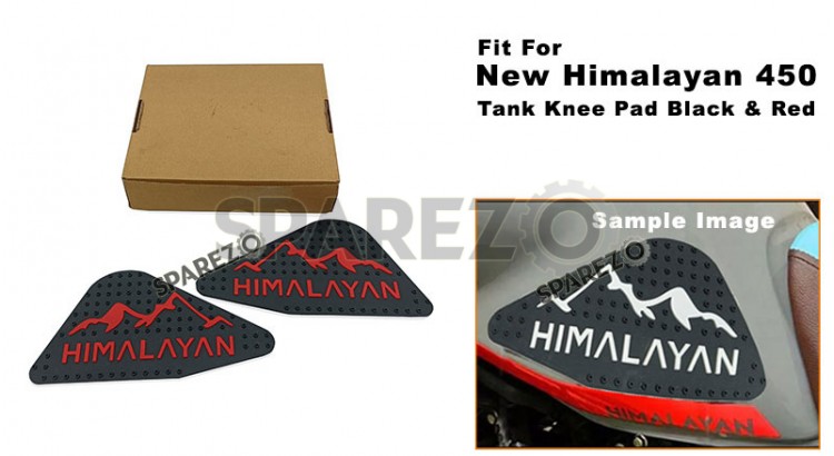 Fit For Royal Enfield New Himalayan 450 Rubber Tank Knee Pad Black and Red - SPAREZO